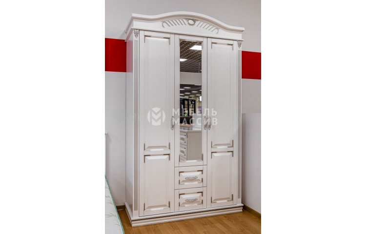 Шкаф Оливия Люкс (белая эмаль с серебряной патиной)